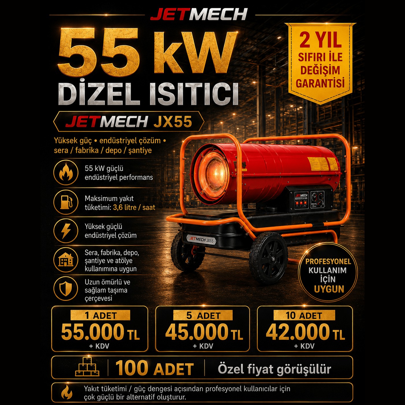JETMECH JX55 — 55 kW Dizel Isıtıcı JETMECH JX55 — 55 kW Dizel Isıtıcı